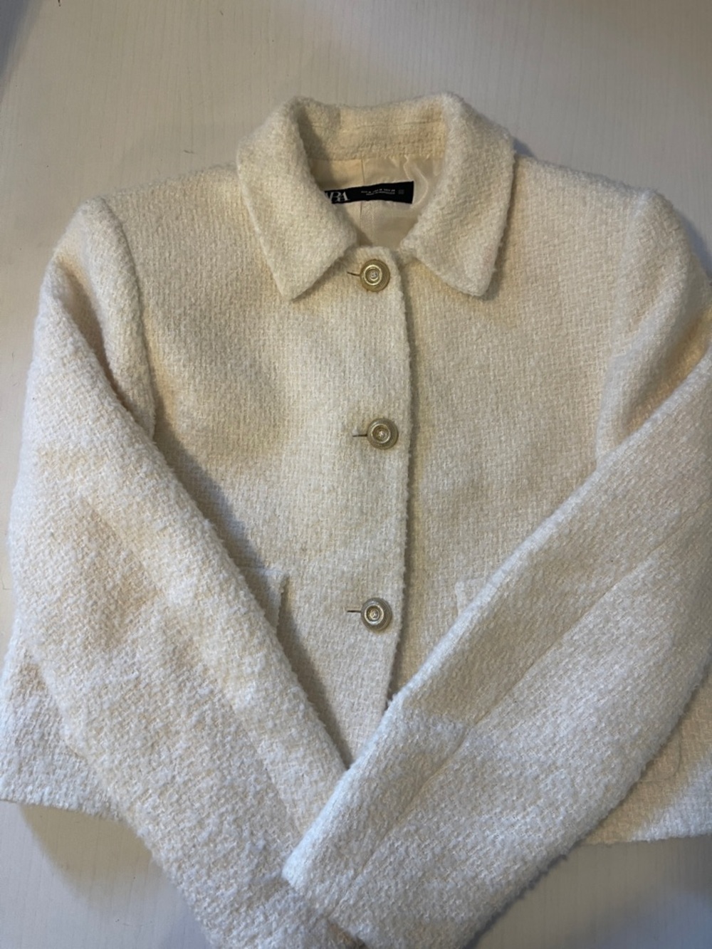 Zara Cream Bouclé Cropped Blazer Jacket - Picture 4 of 4